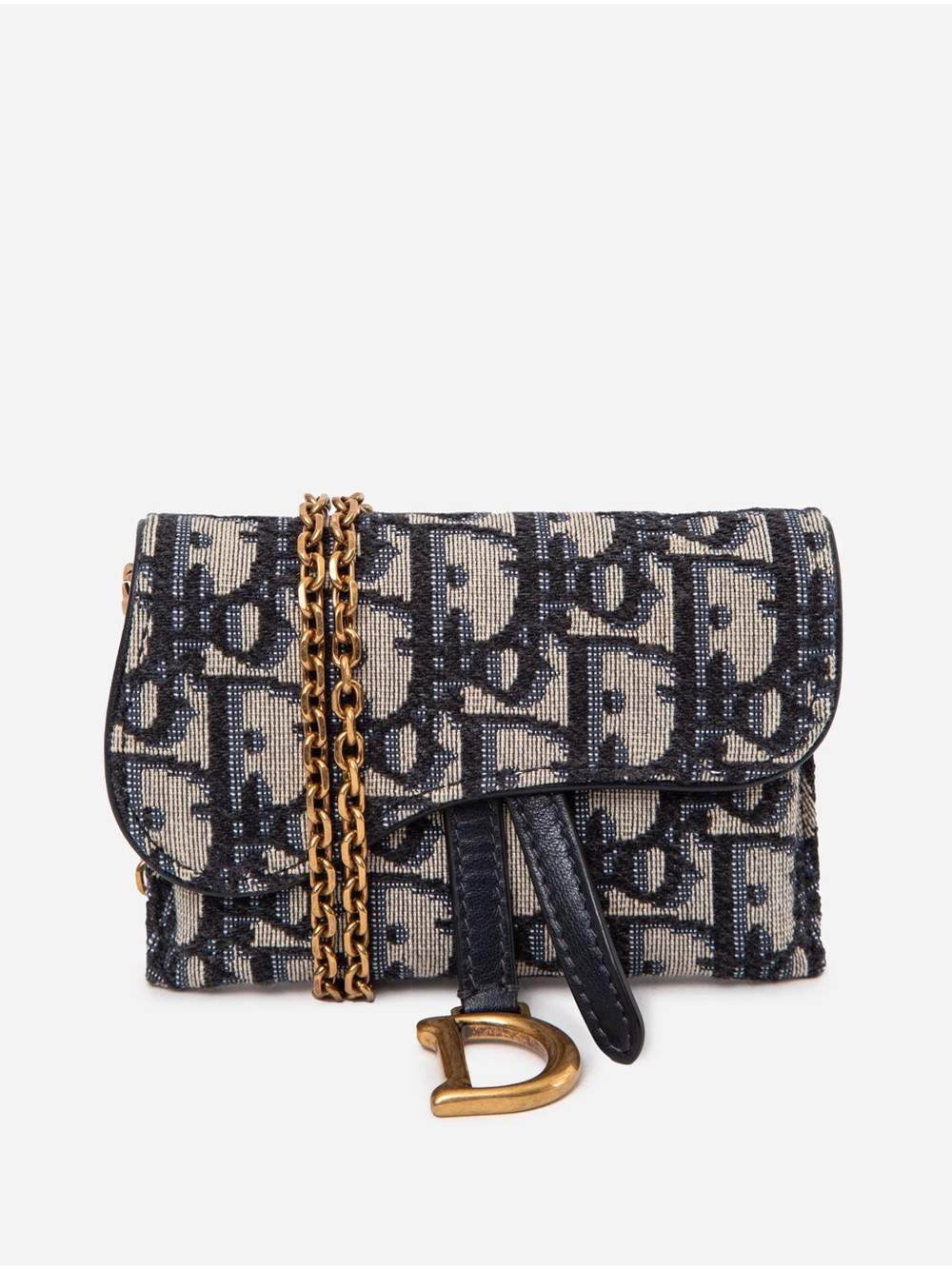 Christian Dior Oblique Nano Saddle Chain Pouch Blue